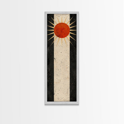 Abstract Sunburst Design on Distressed Background - Framed Canvas Print, Midcentury Modern Art, Skinny Art, Tall Art, Living Room Wall Decor