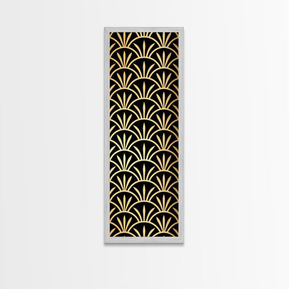 Retro Flower Motif in Orange and Green Tones - Framed Canvas Print, Midcentury Modern Art, Skinny Art, Tall Art, Living Room Wall Decor, Boho Art