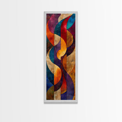 Colorful Abstract Design in Swirling Patterns - Framed Canvas Print, Midcentury Modern Art, Skinny Art, Tall Art, Living Room Wall Decor, Boho Art