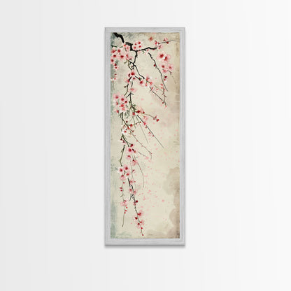 Cherry Blossoms, Full Bloom, Japanese Art, Skinny Art, Tall Art, Framed Canvas Print, Ukiyo-e Style