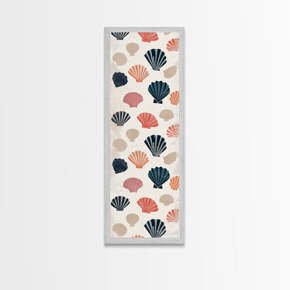 Patterned Sea Shells in Various Colors on a Light Background Ukiyo-e Art Japanese Framed Canvas Print Skinny Tall Art