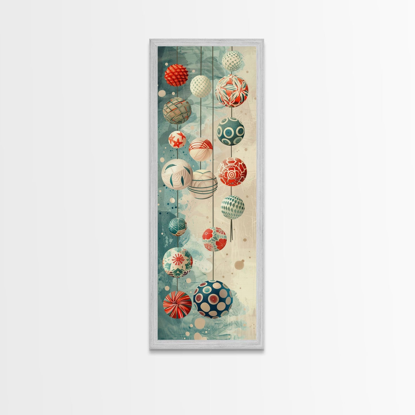 Skinny Art, Japanese Style Art, Hanging Lanterns Wood Block Print Framed Canvas Print Tall Art Ukiyo-e Art