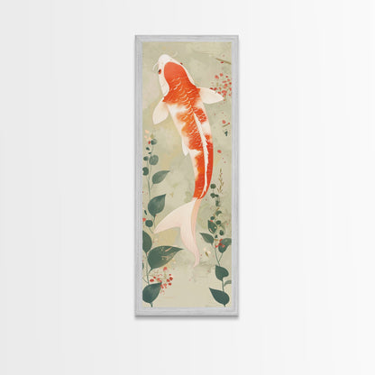 Koi Fish Swimming Gracefully Among Greenery Tall Art Ukiyo-e Art Framed Canvas Print