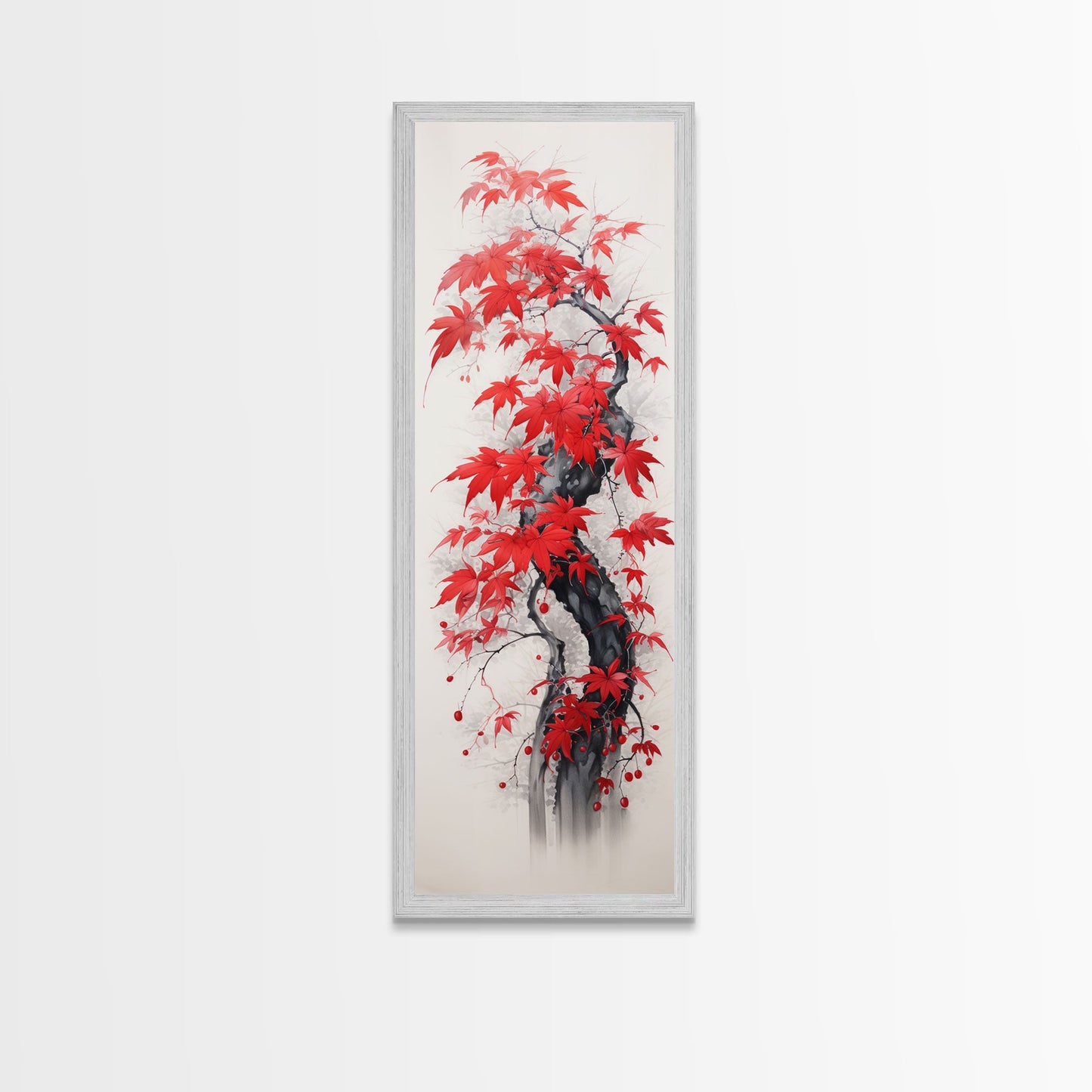 Autumn Leaves On A Twisted Trunk, Tall Skinny Canvas Print, Perfect For Feng Shui Spaces, Japanese Style Wall Art
