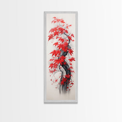 Autumn Leaves On A Twisted Trunk, Tall Skinny Canvas Print, Perfect For Feng Shui Spaces, Japanese Style Wall Art