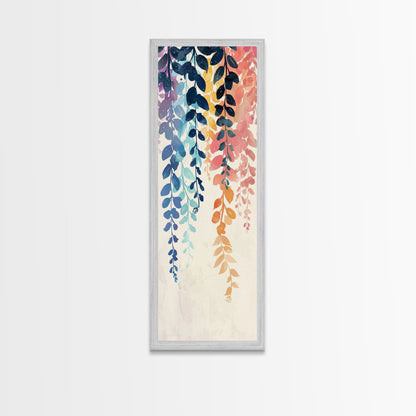 Colorful Leaves Hanging From Branches - Skinny Art Tall Art Framed Canvas Print Japanese Style Art Ukiyo-e Art