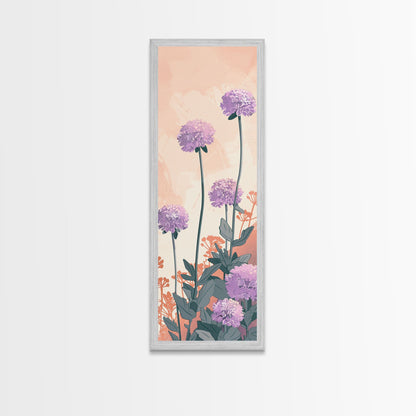 Beautiful Purple Flowers Standing Tall In Japanese Style Ukiyo-e Art Framed Canvas Print Skinny Art Tall Art