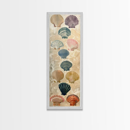 Colorful Shells On Textured Background Skinny Art Wood Block Print Japanese Style Art Framed Canvas Print Tall Art Ukiyo-e Art