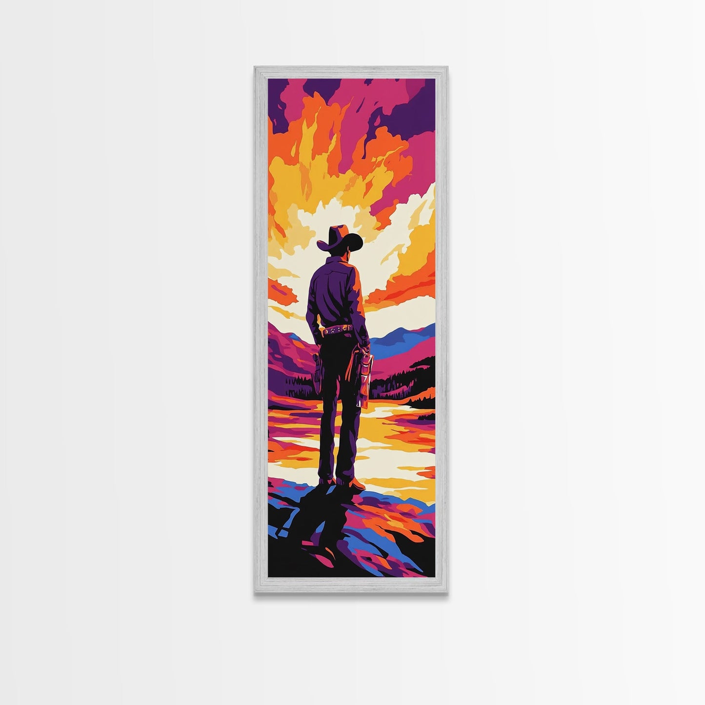 Bold Cowboy Sunset Canvas Print pink orange wall art southwest wall art extra wide art rustic decor farmhouse art tall narrow art