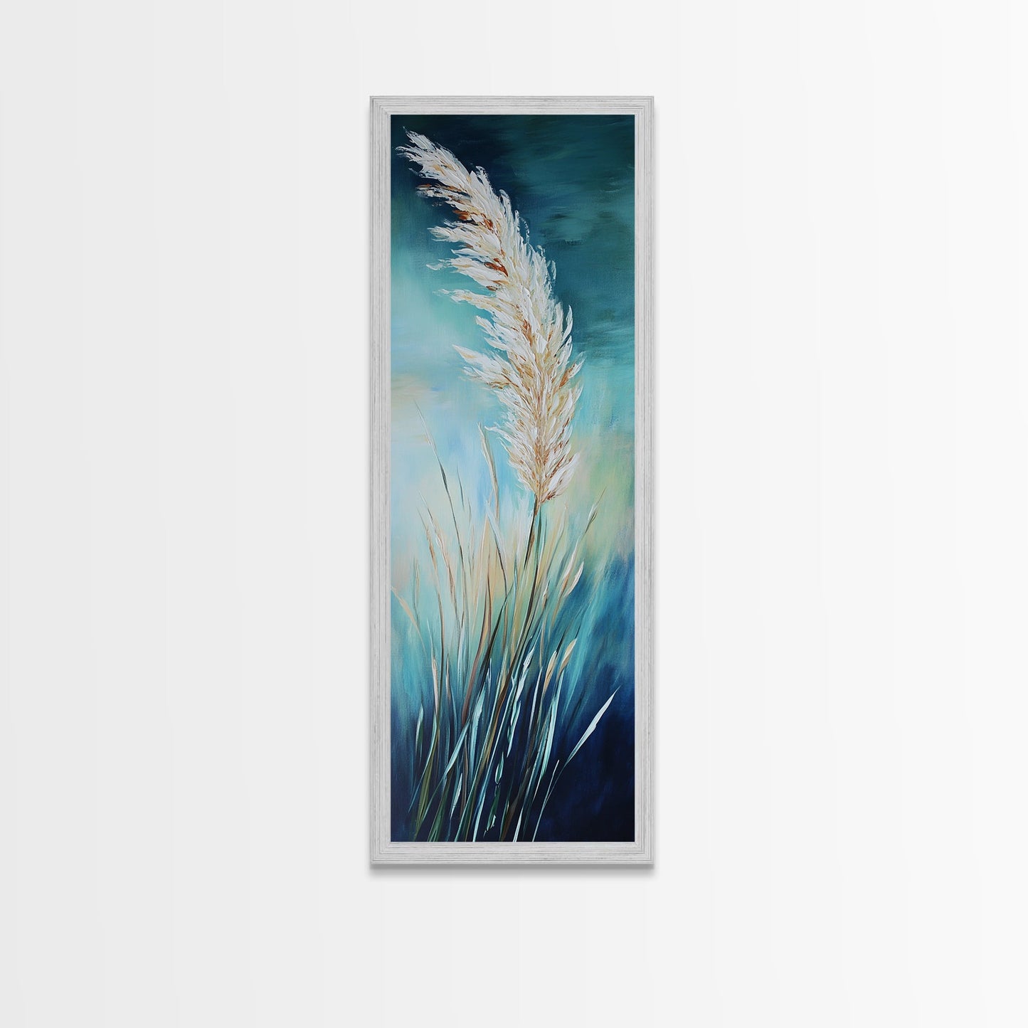 Soft Blue Pampas Grass Canvas Print botanical prints, tall narrow art, wabi sabi art, coastal decor, sage green wall art, modern farmhouse decor, extra wide art, minimalist art, bedroom art