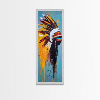Bold Feather Headdress Canvas Print Afrocentric Wall Art Southwest Wall Art Colorful Portrait Painting Vertical Wall Art