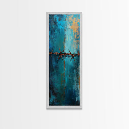 Barbed Wire Abstract Framed Canvas Print, rustic wall art, southwest wall art, geometric wall art, teal wall art, farmhouse décor, gift idea