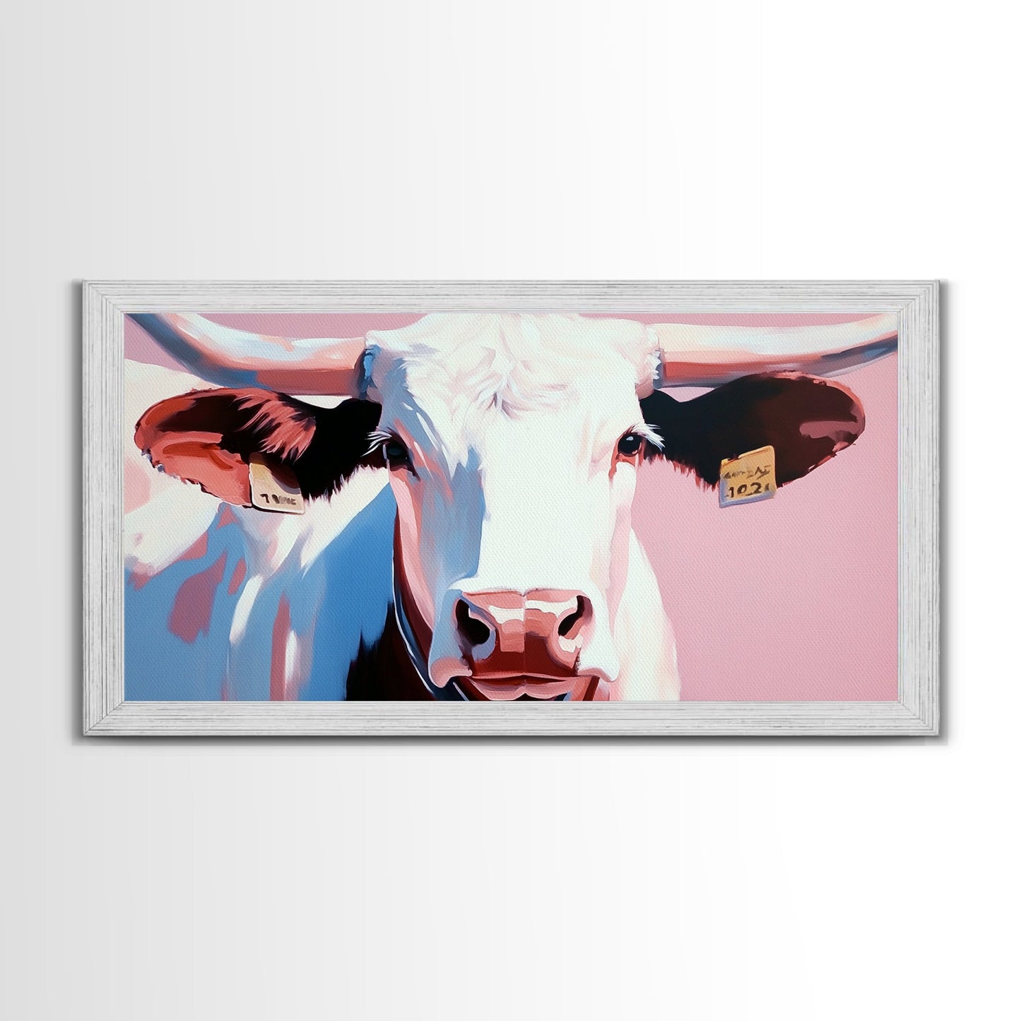 Texas Longhorn, Rustic Wall Art, Bull and Bear Art, Southwest Wall Art, Extra Wide Art, Pink Orange Wall Art, Canvas Print, Farmhouse Art