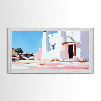 Adobe house, southwest art, rustic decor, framed canvas print, landscape painting, minimalist art, extra wide art, Joshua tree art