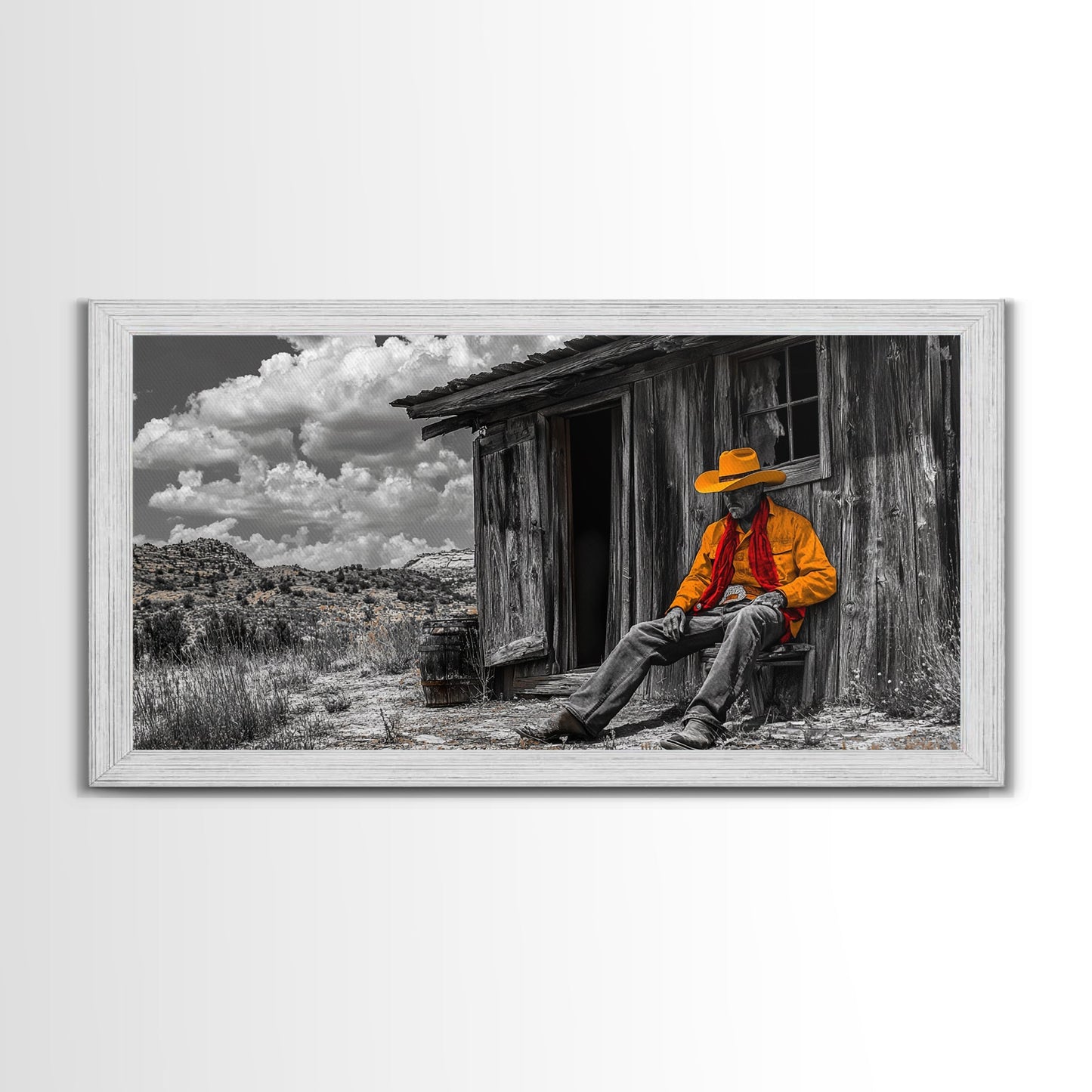 Cowboy Cabin Framed Canvas Print | Rustic Wall Art | Southwest Decor | Chicano Art | Above Couch Art | Moody Art | Western Landscape Art