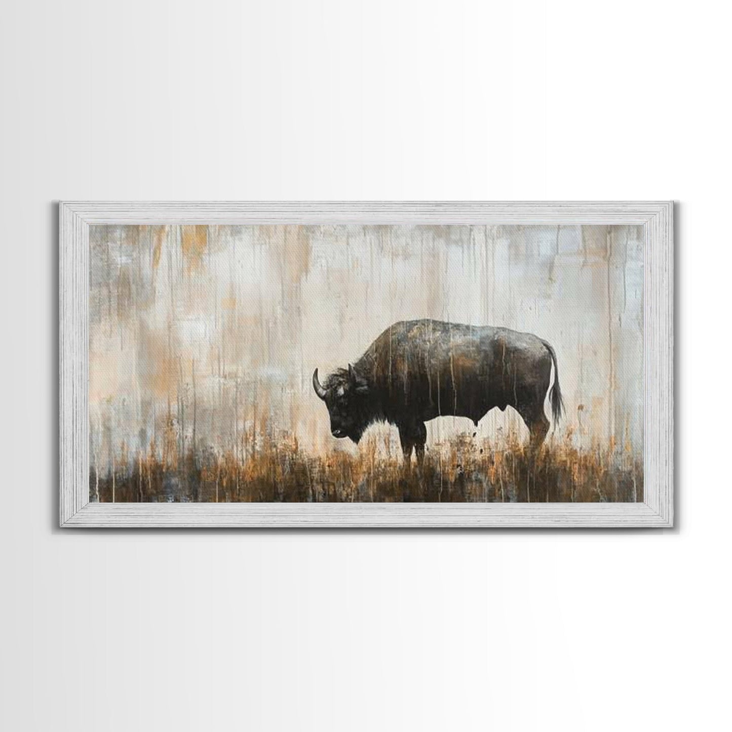 Bison Painting, Framed Canvas Print, Rustic Wall Art, Moody Art, Southwest Wall Art, Extra Wide Art, Farmhouse Art, Above Couch Art