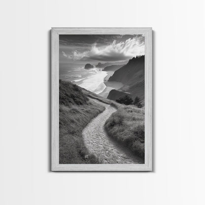 Coastal Pathway, coastal landscape art, seascape painting, nature trail print, ocean decor, beach house art, framed canvas print, nautical decor