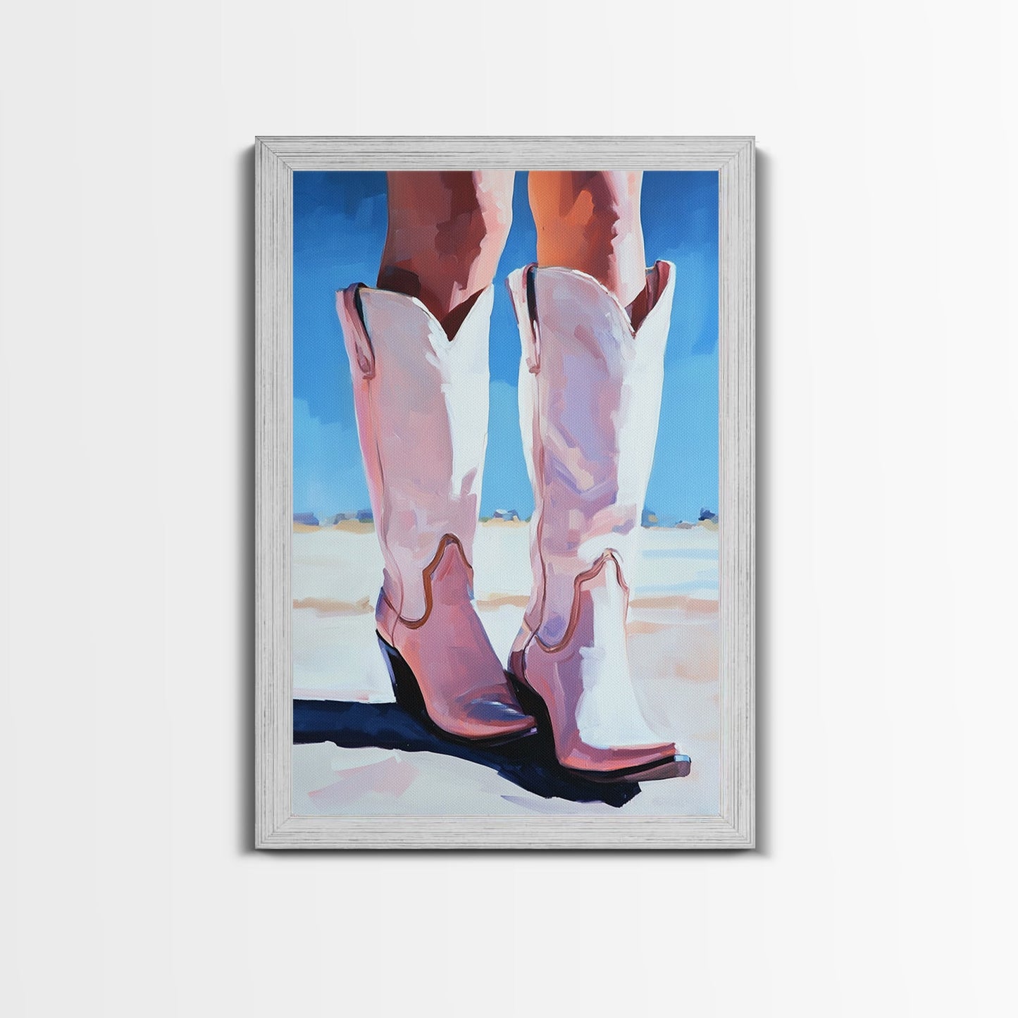 Cowgirl Boots, coastal cowgirl wall art, pink abstract art, rustic art, fashion painting, boho art, framed canvas print, gift idea