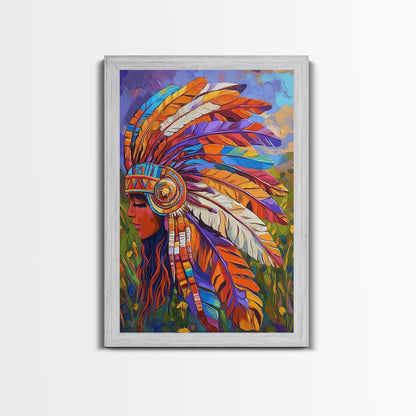 Native American Headdress, Goddess Art Print, Afrocentric Wall Art, Southwest Wall Art, Boho Art, Canvas Print, Rustic Wall Art