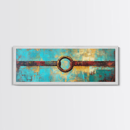 Abstract Metal Ring, geometric wall art, southwest wall art, rustic decor, moody art, tall narrow art, wabi sabi art, Framed Canvas Print