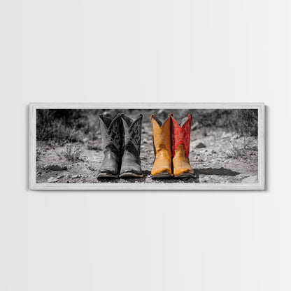 Cowboy Boots, Western Decor, Rustic Wall Art, Country Style Art, Farmhouse Art, Moody Art, Extra Wide Art, Framed Canvas Print