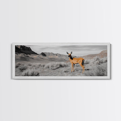 Desert Deer, Southwest Wall Art, Wildlife Painting, Rustic Wall Art, Nature Decor, Extra Wide Art, Horizontal Wall Art, Framed Canvas Print