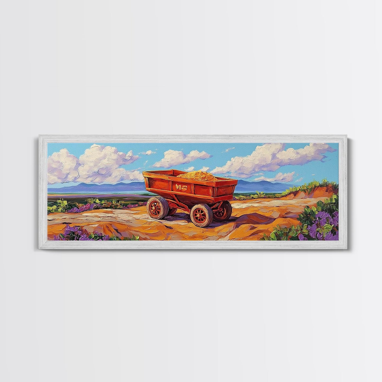 Rustikaler Karren, Bauernhauskunst, rustikale Wandkunst, Kunst für über dem Sofa, Wabi-Sabi-Kunst, Ölgemälde einer Scheunenlandschaft, gerahmter Leinwanddruck, Geschenkidee