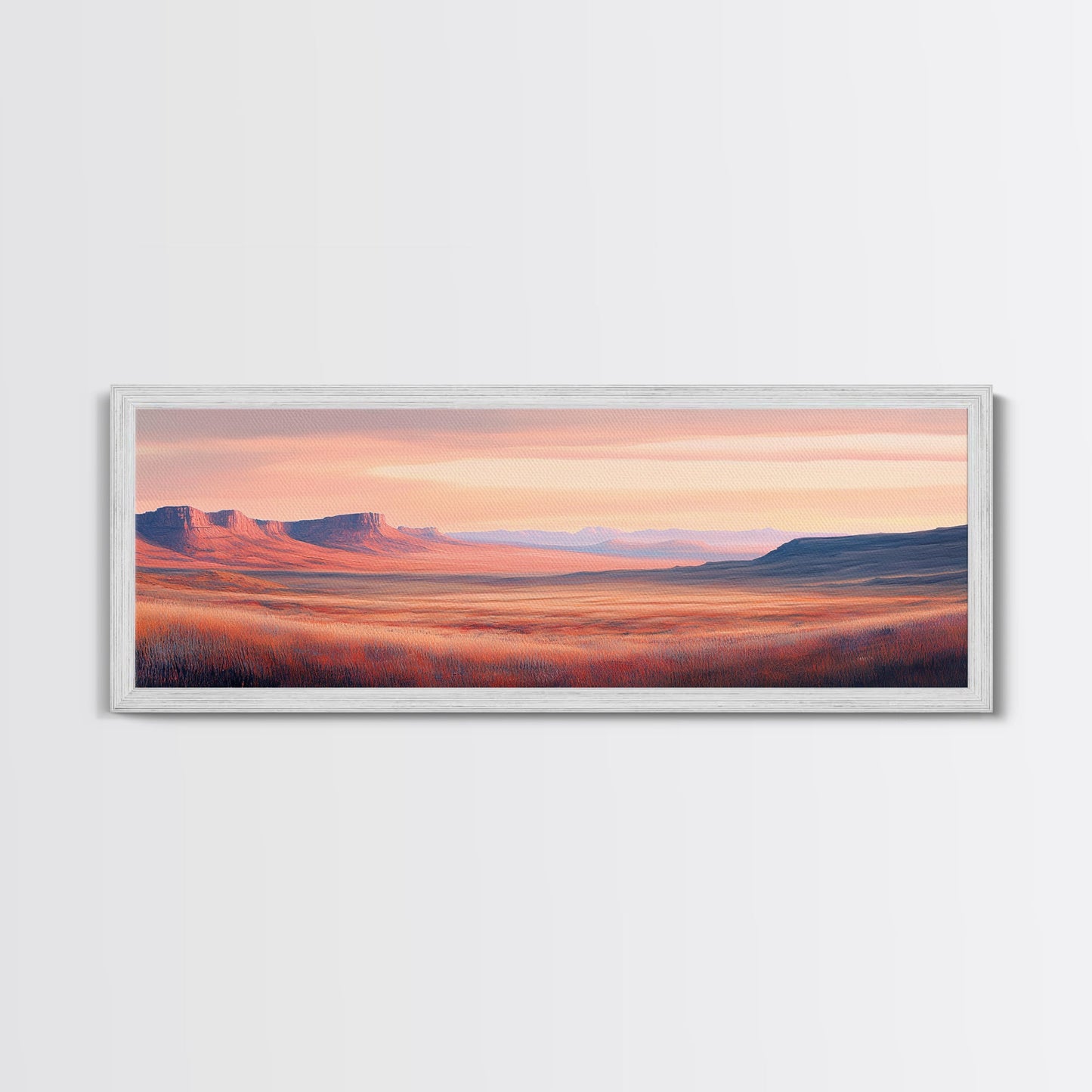 Mountain painting, landscape painting, southwest wall art, extra wide art, panoramic art, framed canvas print, Joshua tree art, moody art