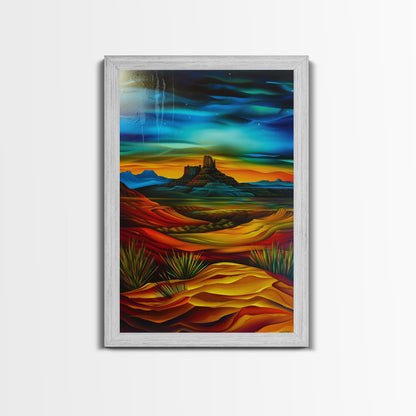 Dramatic Desert Landscape - Vibrant Western Art, Framed Canvas Print, Living Room Decor, Desert Painting, Colorful Wall Art