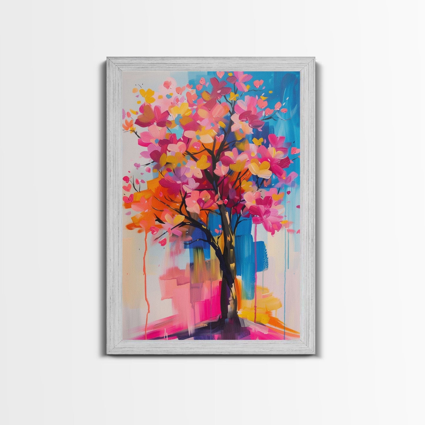 Blossom Tree in Bloom Framed Canvas Print - Nature Wall Art, Living Room Decor, Modern Artwork, Unique Floral Art for Bedroom and Office