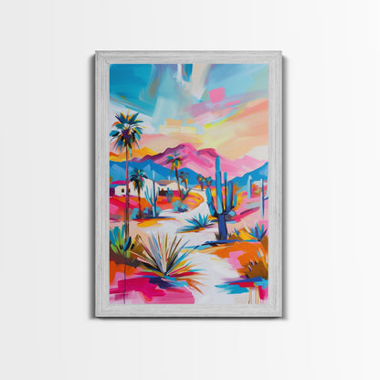 Colorful Desert Pathway Art - Framed Canvas Print, Southwestern Decor, Vibrant Living Room Wall Art, Modern Desert Landscape