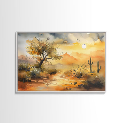 Desert Landscape Watercolor Painting, Wood Framed Canvas Print, Utah Desert Painting, Metal Print, Farmhouse Decor