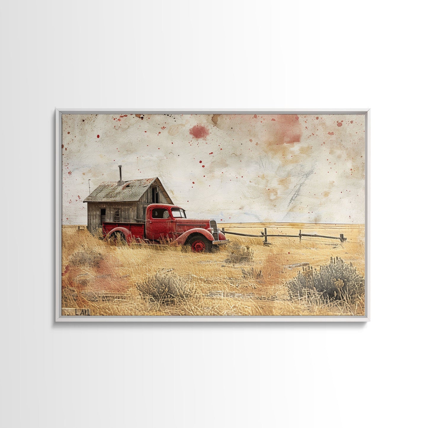 Rusty Old Truck On The Farm Framed Canvas Print, Primitive Home Decor, Art, Kitchen Decor, Living Room Decor