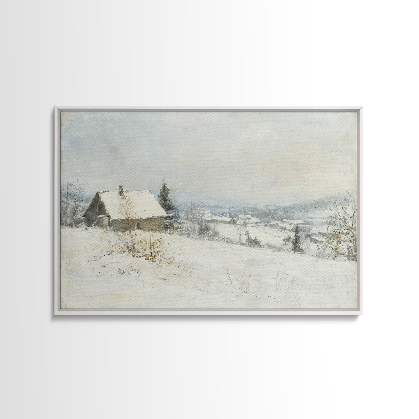 Farmhouse In The Winter, Framed Canvas Print, Christmas Scenary Landscape Painting, Americana Art, Custom Artwork Original