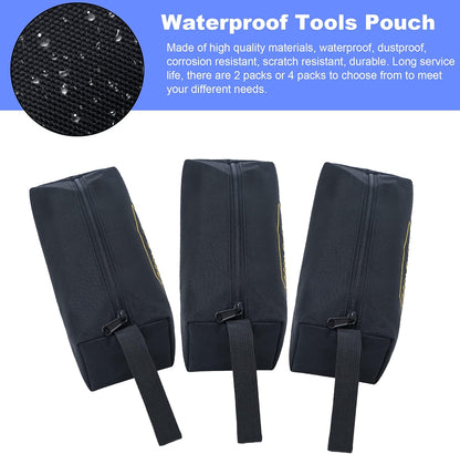 4-Pack Small Tool Bags with Zipper, Waterproof Tool Pouch Double Layer Tool Bag Organizer with Portable Handle, Multi-Purpose Black Tote Bag for Storage and Sorting (11 X 4.3 X 3.54 Inches)