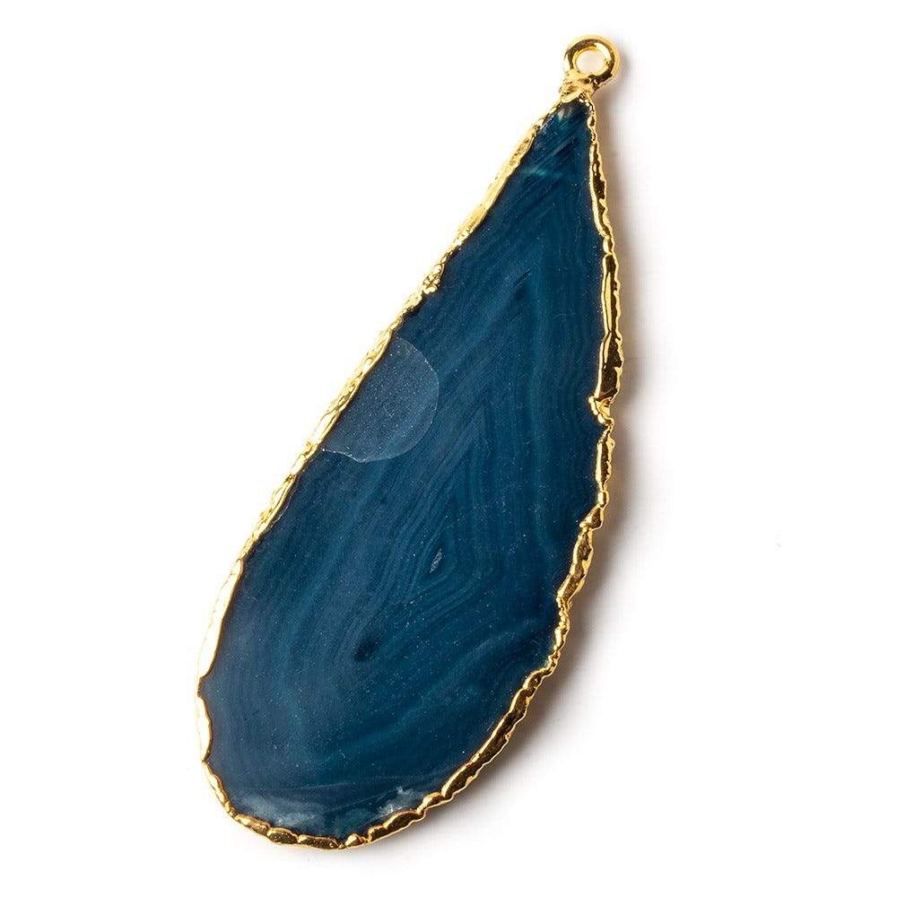 60x25mm Gold Leafed Aegean Blue Agate Focal Pendant 1 piece