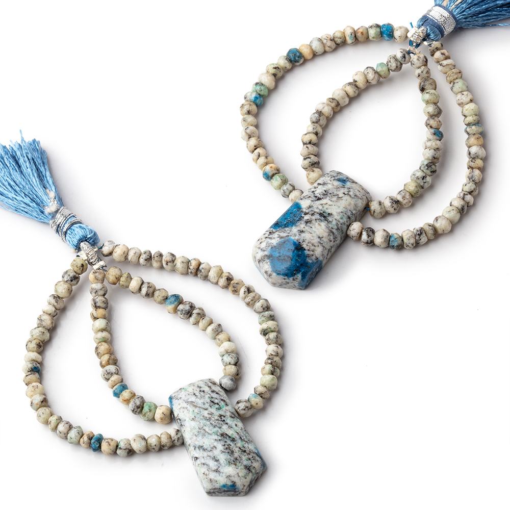 60x50mm K2 Azurite Granite "K2 Jasper" Fancy Focal Beads Set of 2