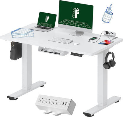 EN2 Height Adjustable Electric Standing Desk - 48"x30" with Clamp Power Strip & Cable Management (Gray Frame + Mahogany Top)