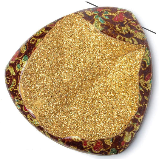 62x61x11mm Red Enamel & Gold Leaf Agate Drusy Focal Bead 1 piece