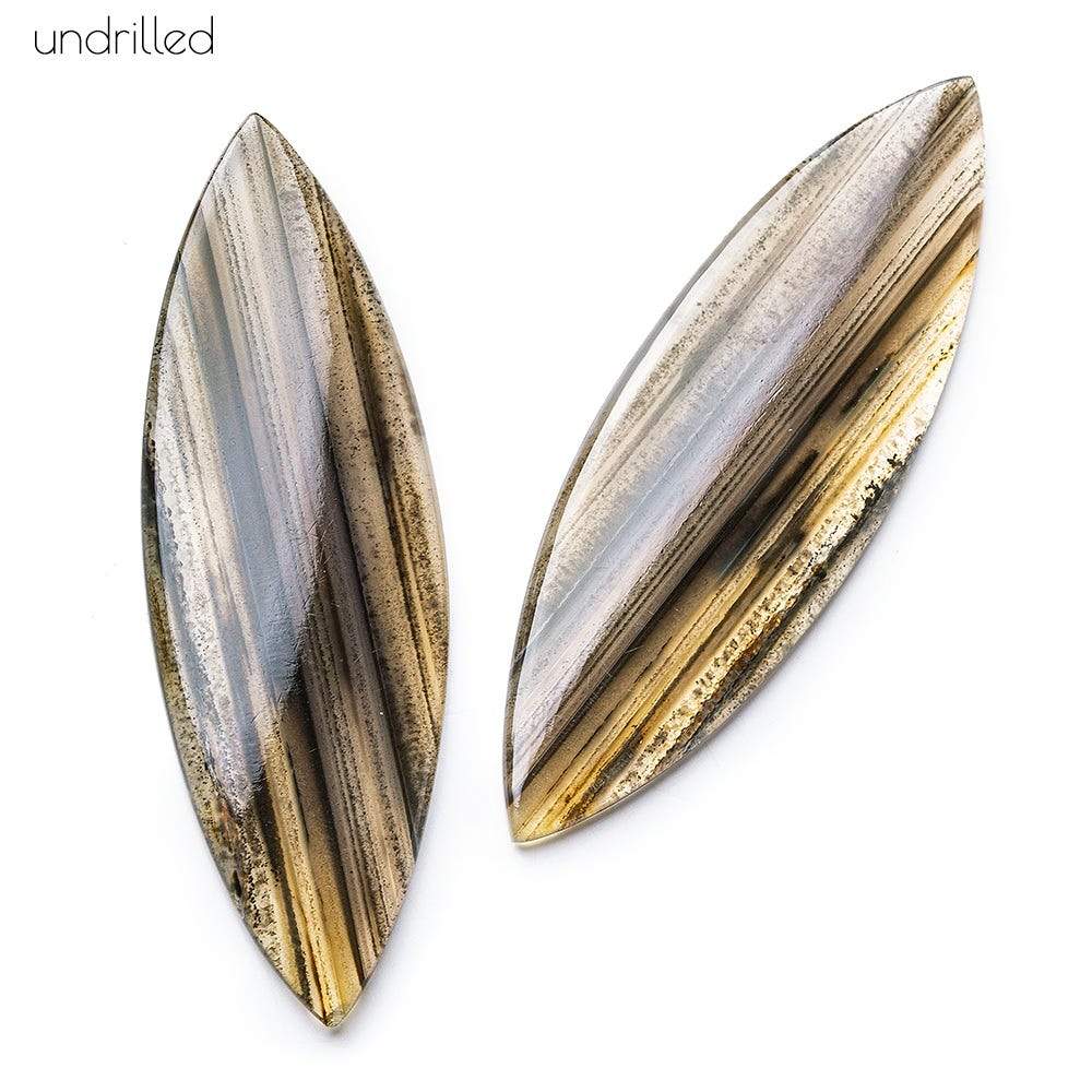 63x20x4mm Banded Brown Agate Plain Marquise Gem Quality Focal Set of 2