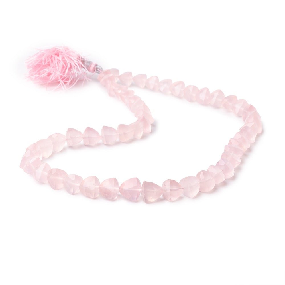 6.5-10mm Rose Quartz Straight Drilled Faceted Trillion Beads 16 inch 51 pieces
