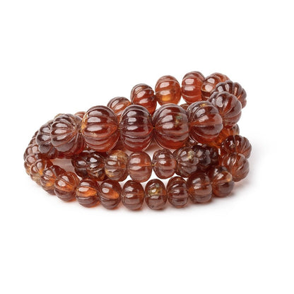 6.5-12.5mm Hessonite Garnet hand carved Melon rondelles 16 inch 60 beads