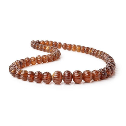 6.5-12.5mm Hessonite Garnet hand carved Melon rondelles 16 inch 60 beads