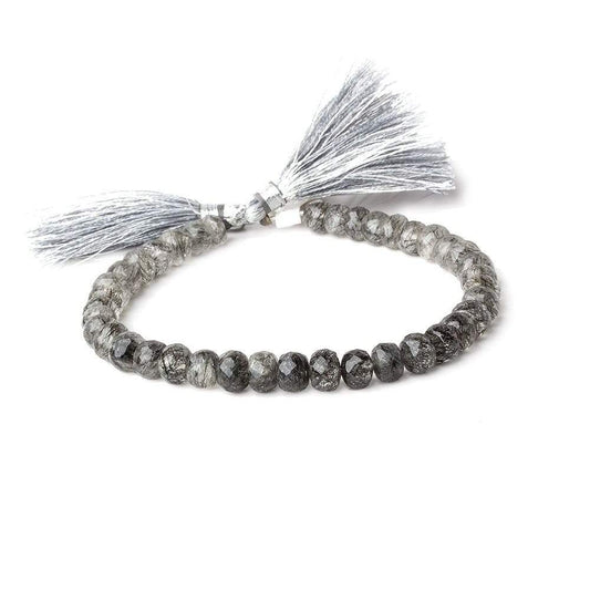 6.5-7.5mm Black Tourmalinated Quartz faceted rondelle beads 8 inch 39 pieces