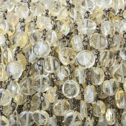 6.5-7.5mm Citrine plain coin Black Gold Chain by the foot