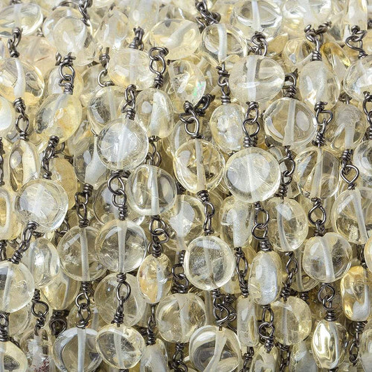 6.5-7.5mm Citrine plain coin Black Gold Chain by the foot