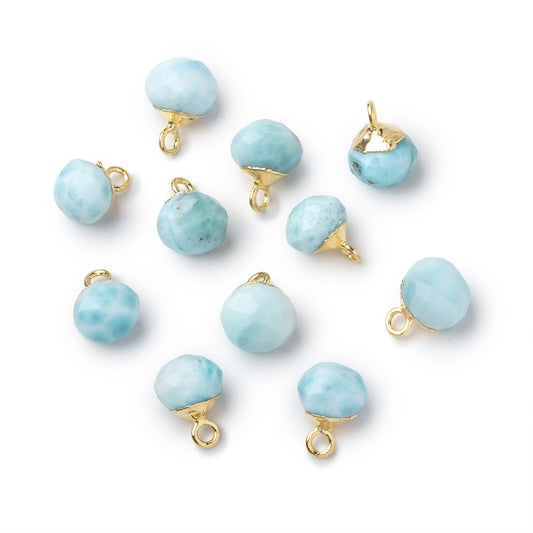 6.5-7.5mm Gold Leafed Larimar Faceted Candy Kiss Focal 1 piece