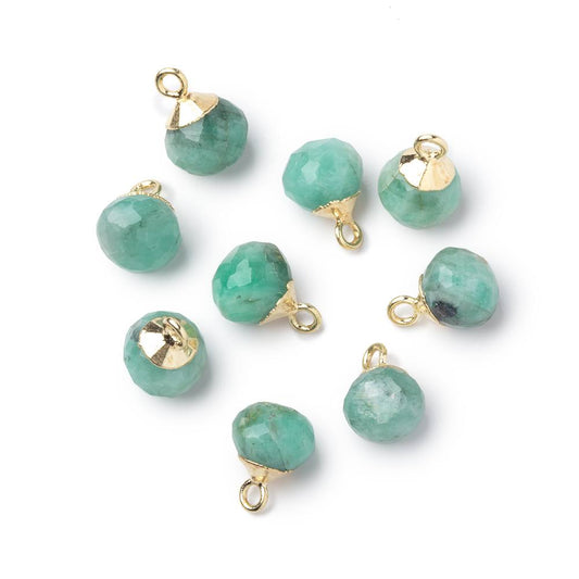 6.5-7.5mm Gold Leafed Pale Emerald Faceted Candy Kiss Focal 1 piece