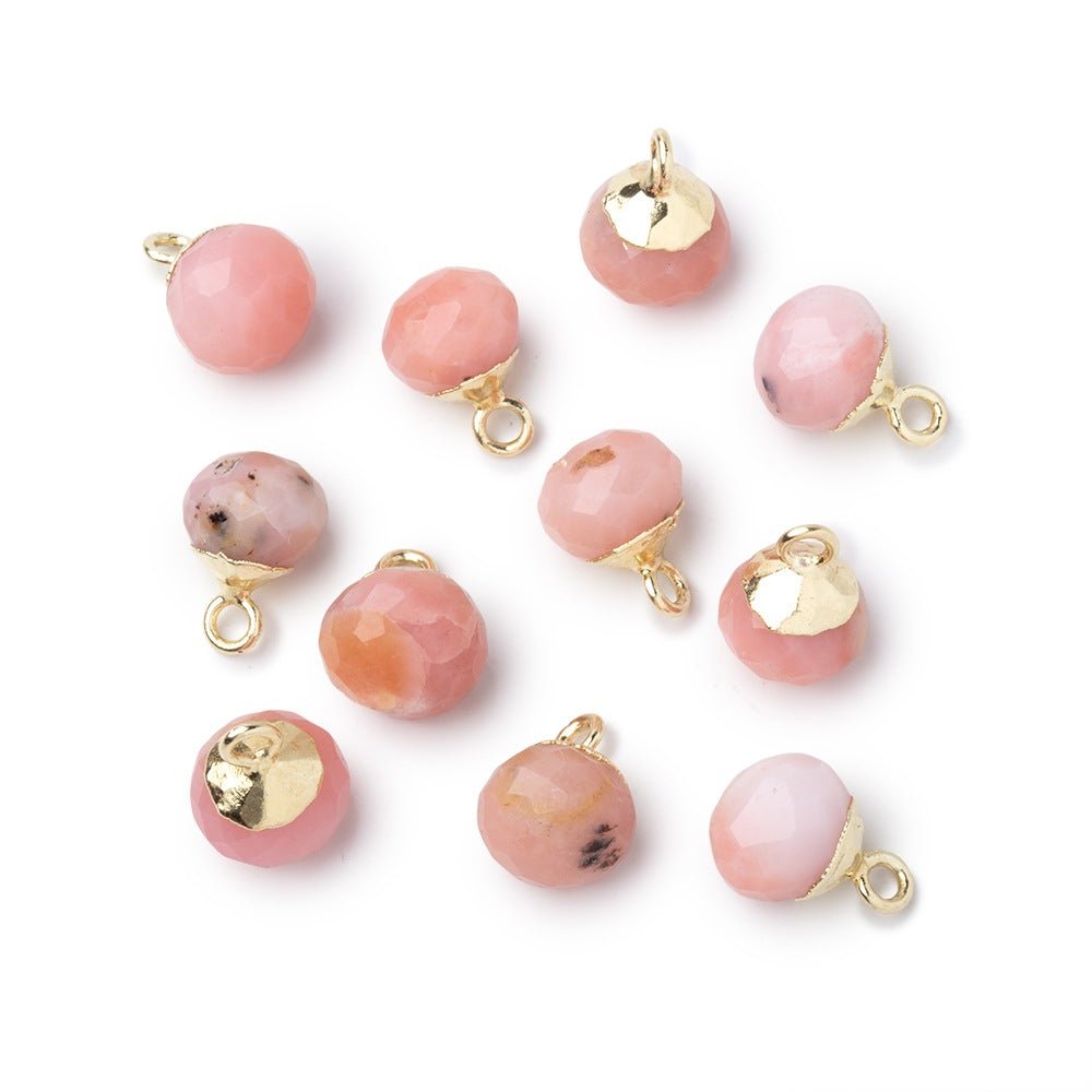 6.5-7.5mm Gold Leafed Pink Peruvian Opal Faceted Candy Kiss Focal 1 piece