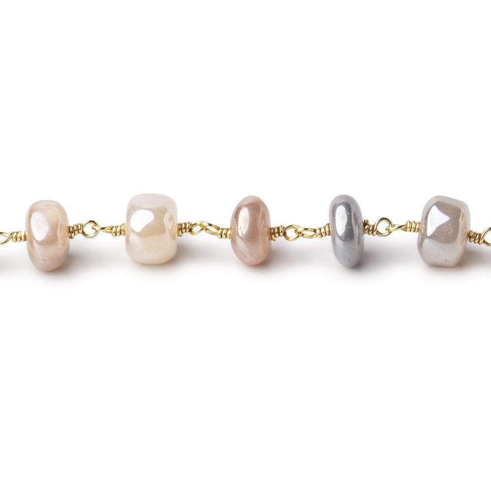 6.5-7.5mm Mystic Multi Moonstone Plain Rondelles on Gold Plated Chain by the Foot